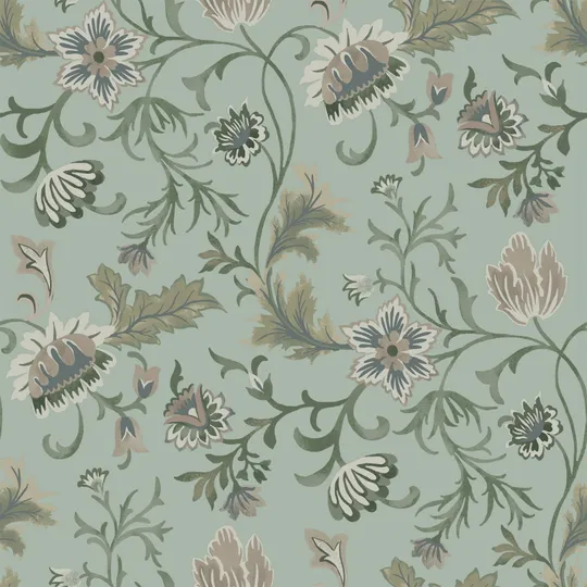Estahome Vintage Blumen Tapete I - 0,53 x 10,05 m - Celadon Grün
