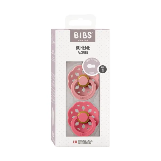 BiBs Boheme Schnuller – 0–6 Monate – 2 Stück – Dusty Pink / Coral
