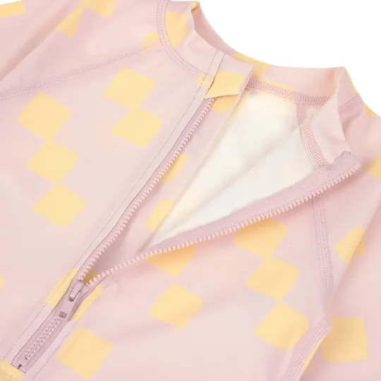 Lässig UV-Anzug Kurzarm - Checkerboard - Größe 74/80 - Pale Pink/Yellow