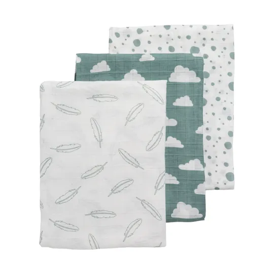Meyco Feather Swaddle, Jade / Weiß, 3 Stück