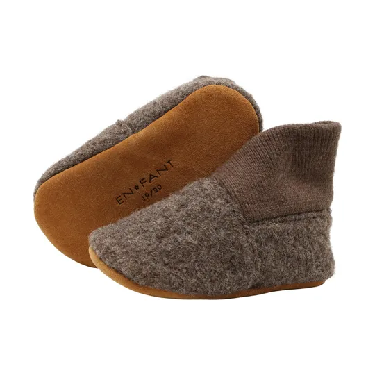 En Fant Wollpantoffeln Rippstrick - Walnut - Größe 17/18