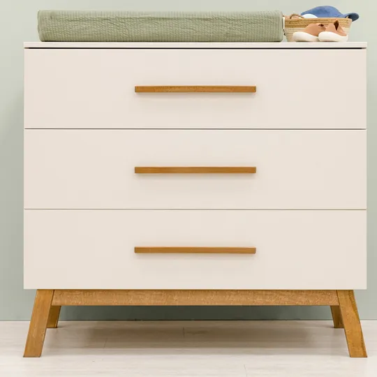 Bopita Kaleo Babyzimmer - Dune / Rose Wood | Bett 60 x 120 cm + Kommode + 2-türiger Kleiderschrank