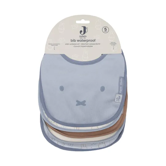 JollJollein Wasserdichte Jersey-Lätzchen – Miffy Moments – 5er-Pack - Cloudy Blue