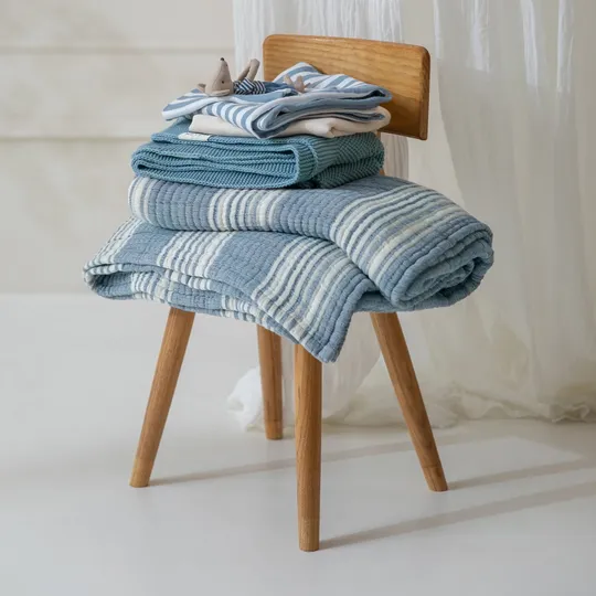 Meyco Babydecke - Hydrophile Jacquard Stripe - Indigo - 75x100 cm