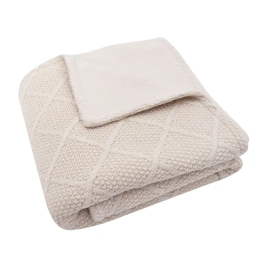Jollein Check Knit Bettdecke 100 x 150 cm - Oatmeal / Teddy Fleece