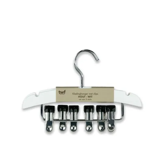 TWF Kleiderbügel Mit Clips - 3 Stück - Holz Weiß