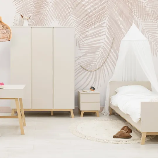 Bopita Saba Jugendzimmer – Dune / Natur – 90x200cm Bett + Nachttisch + Schreibtisch + 3-türiger Kleiderschrank