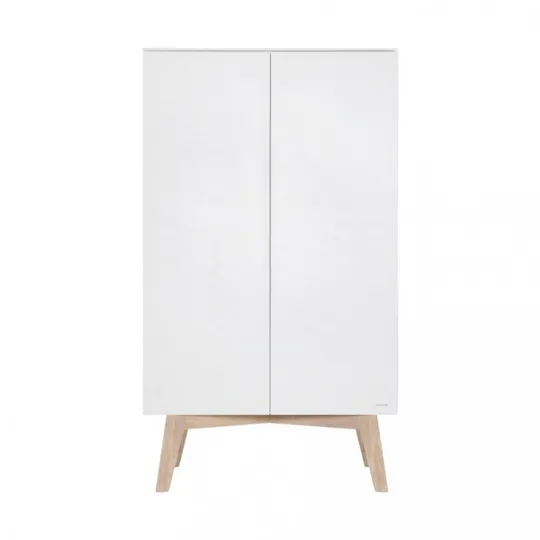 Kinderzimmer Sixties Mattweiß / naturbelassen – Bett 90 x 200 cm –  Schrank 2-Türig