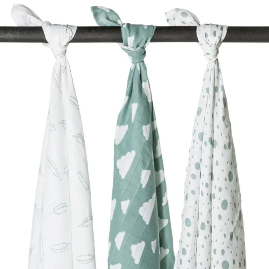 Meyco Feather Swaddle, Jade / Weiß, 3 Stück