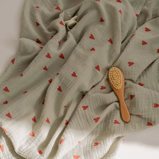Studio Noos Sage Green Hearts Swaddle 120x120 cm