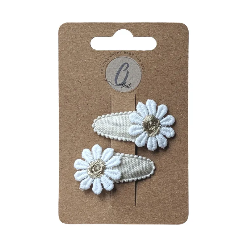 Ootje Kadootje Leinen Haarspange - Sand mit Gänseblümchen / Gold – 2 Stück