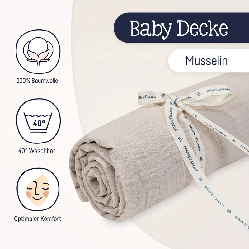 Julius Zöllner Muslin Babydecke - Sand - 70×100 cm