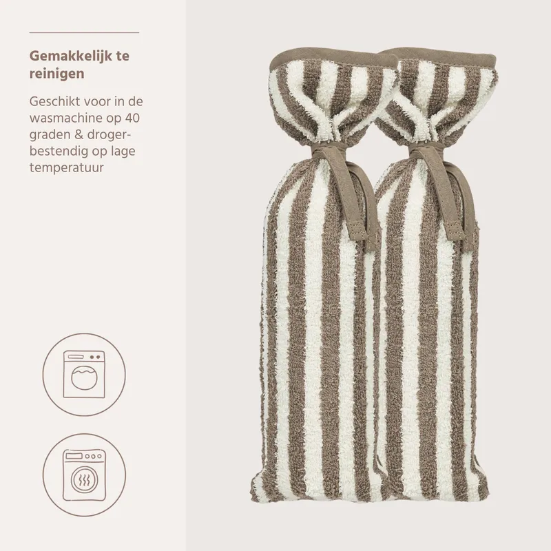 Meyco Wärmflaschenbezug – Frottee-Jacquard-Streifenmuster – Taupe – 2er-Pack