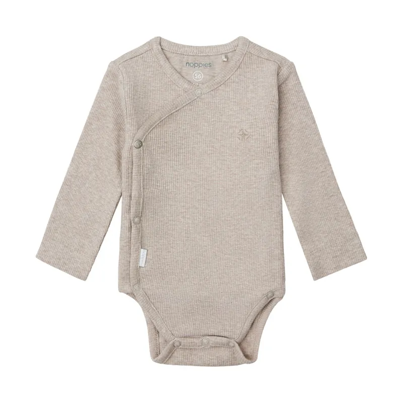 Noppies Nino Wickelbody - Ripp - Taupe Melange - Gr. 44