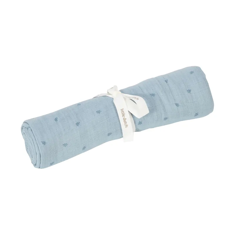 Little Dutch Pure Wickeltuch XL – Musselin – 120 x 120 cm – Denim Blue