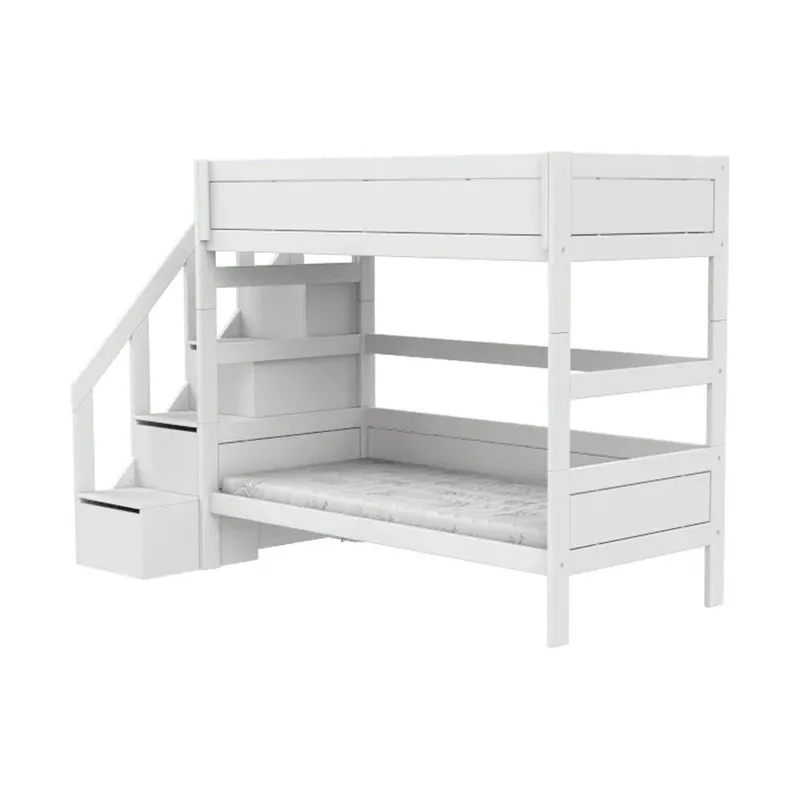 LIFETIME Kidsrooms Etagenbett mit Treppenschrank – 90 x 200 cm – Premium-Lattenrost - Weiß