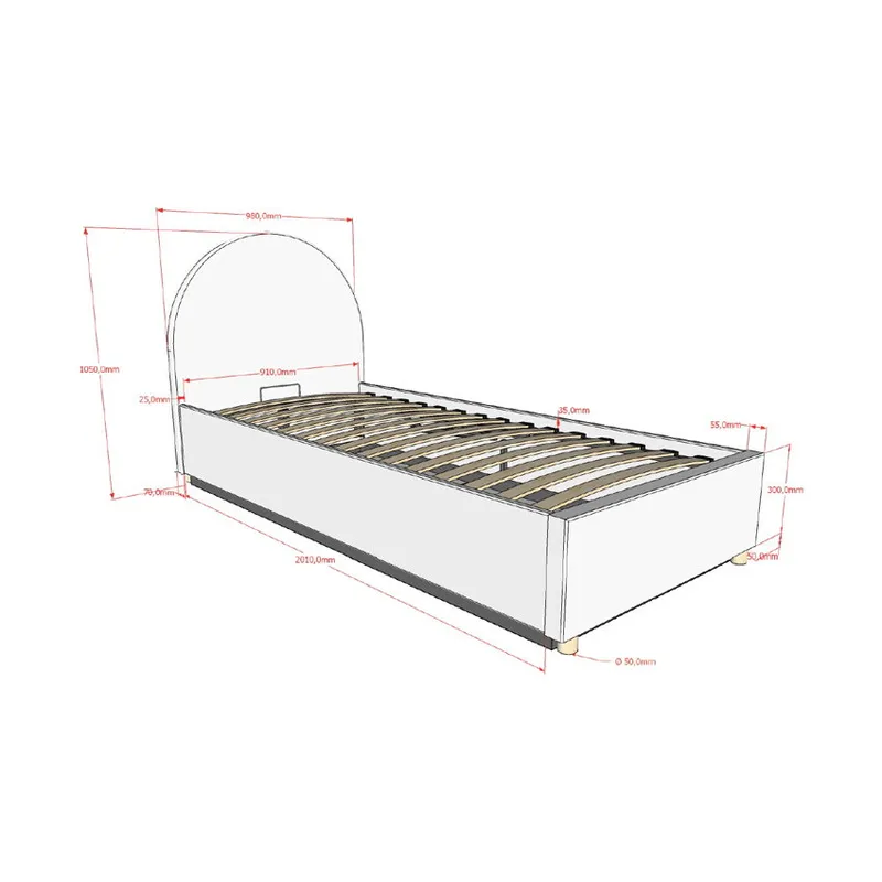 Vipack Moon Storage Bett - 90 x 200 cm - Bouclé Weiß