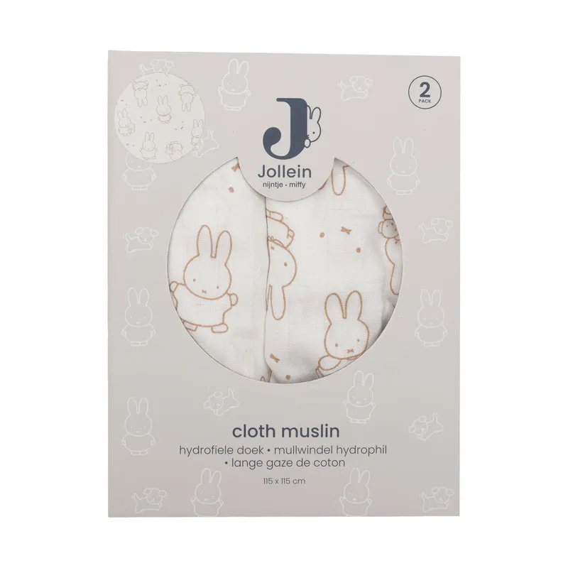 Jollein Miffy Moments Hydrophiles Tuch – 2 Stück – 115 x 115 cm – Light Terra