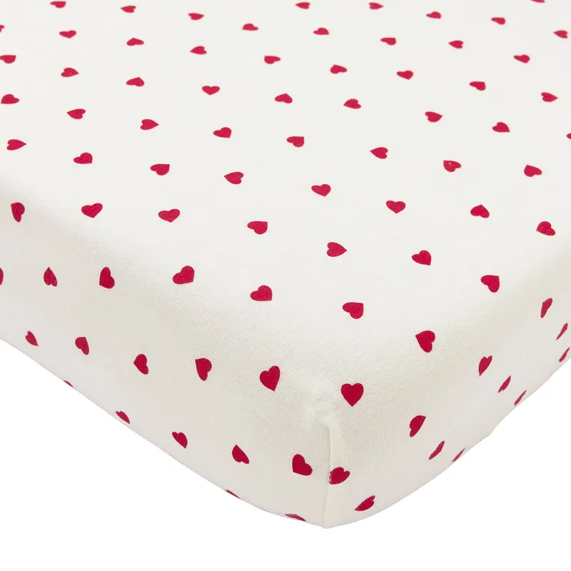 Meyco Spannbettlaken Print - Jersey - Sweet Heart - White/Red - 40 x 80/90 cm