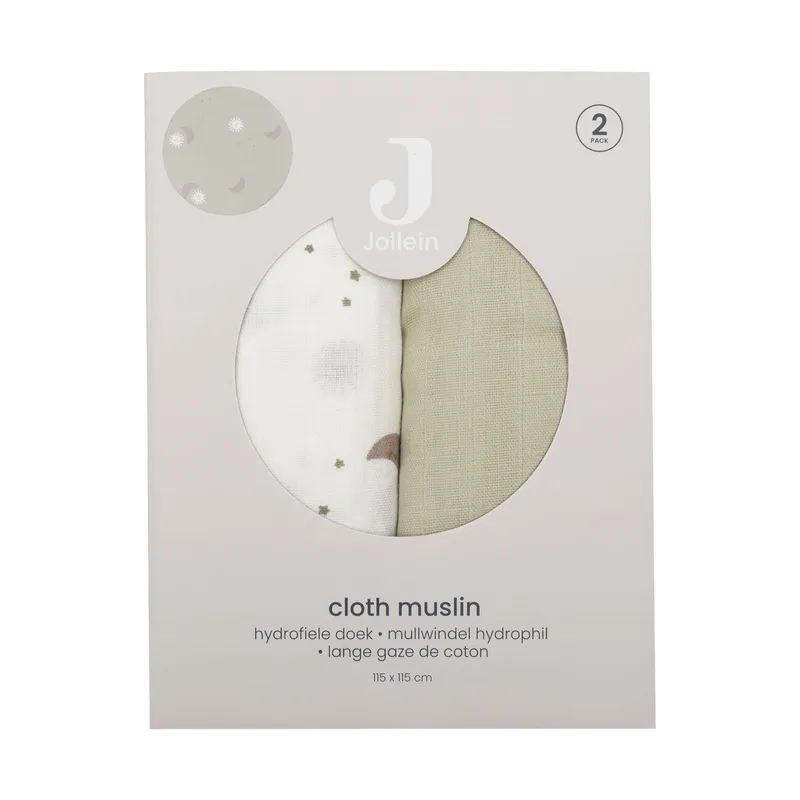Jollein Over The Moon Hydrophile Tücher - 2 Stück - 115 x 115 cm