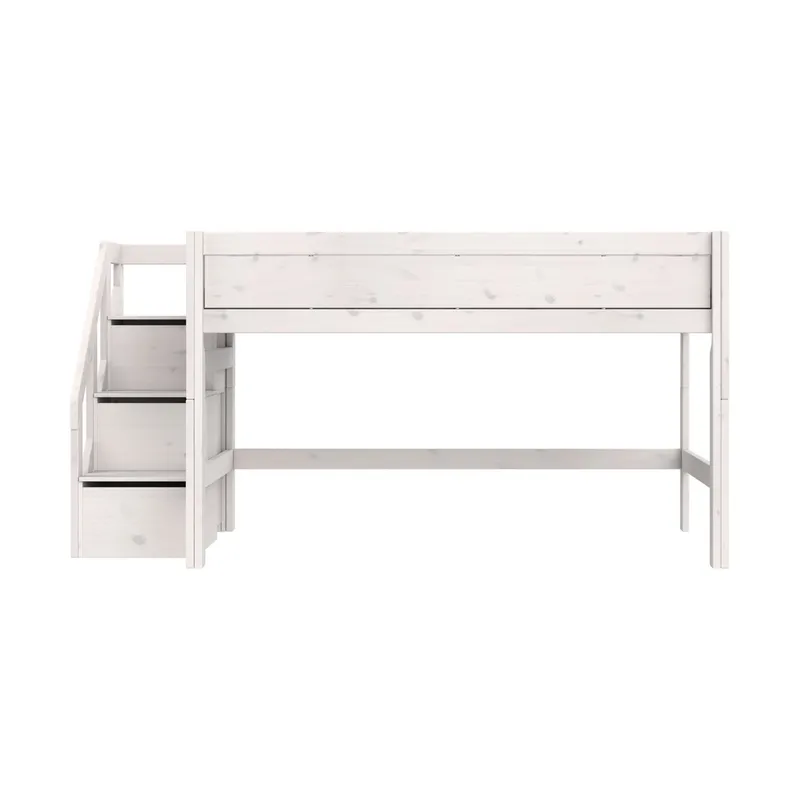 Life Time Premium Halbhochbett - White Wash - 120 cm - Mit Treppenschrank