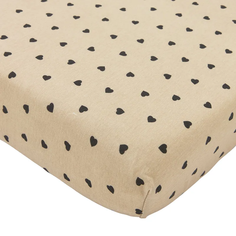 Meyco Spannbettlaken Print – Jersey – Sweet Heart – Soft Sand/Black – 60 x 120 cm