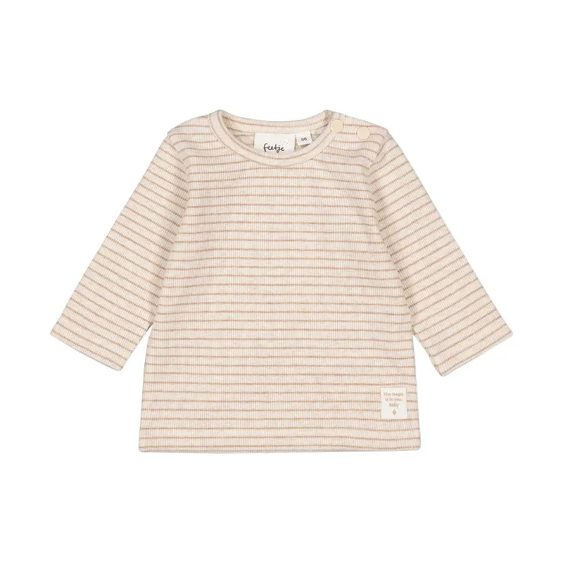 Feetje The Magic is in You Rib Langarmshirt mit Streifen - Größe 50 - Taupe Melange