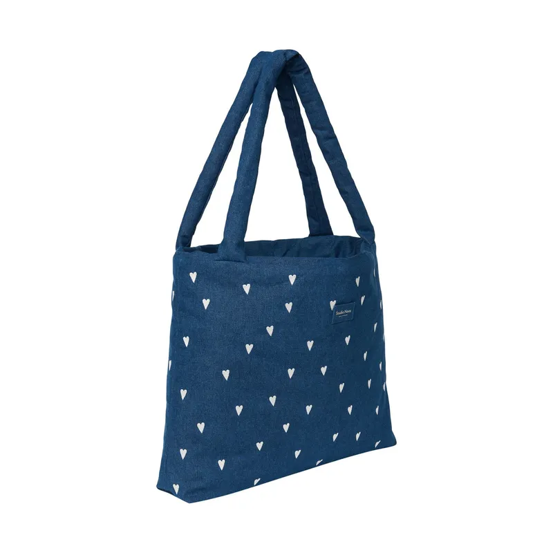 Studio Noos Denim White Hearts Mom Bag - Dark Blue