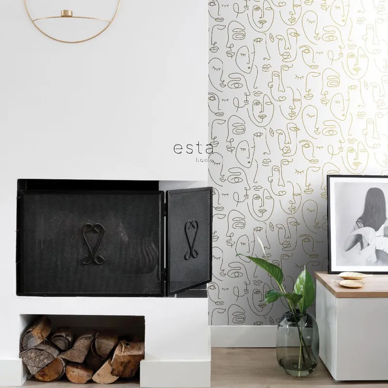 Estahome Line Art Gesichten Tapete - 0,53 x 10,05 m