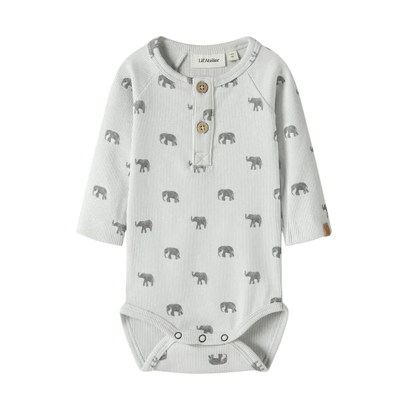 Lil Atelier Babybody - Gr. 74- Glacier Gray Elephant
