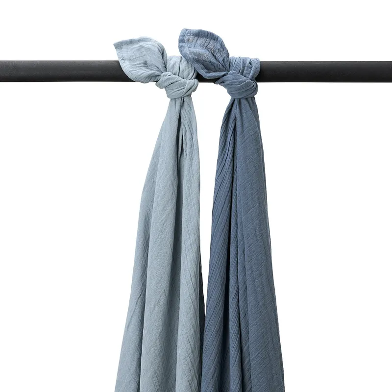Meyco Swaddle Wickeltuch - 2er - Pack- 120x120 cm - Jeans Blue / Indigo