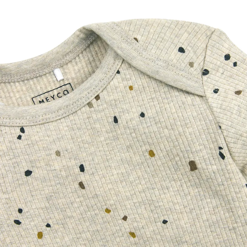 Meyco Baby-Pyjama Rib – Mini Spot – Sand Melange – Größe 50/56