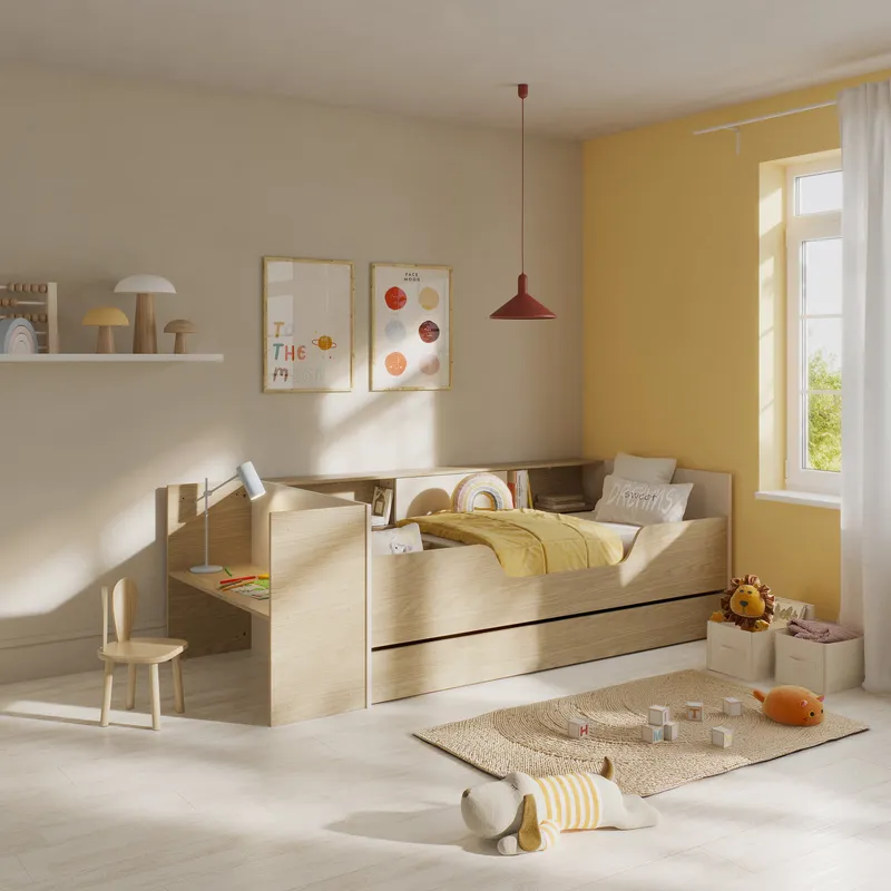 Gami BAYA Bett mit Schreibtisch – 90 x 200 cm – Natur