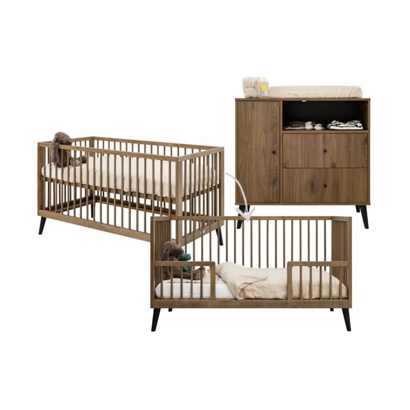 Bopita Zara Babyzimmer Walnuss |Bett 70x140  cm+ Kommode