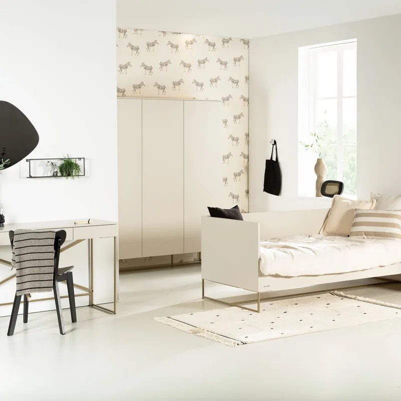 Kidsmill Intense II Kinderzimmer Oatmeal / Patinated Brass | Schlafsofa 90 x 200 cm + Schrank 3-Türig