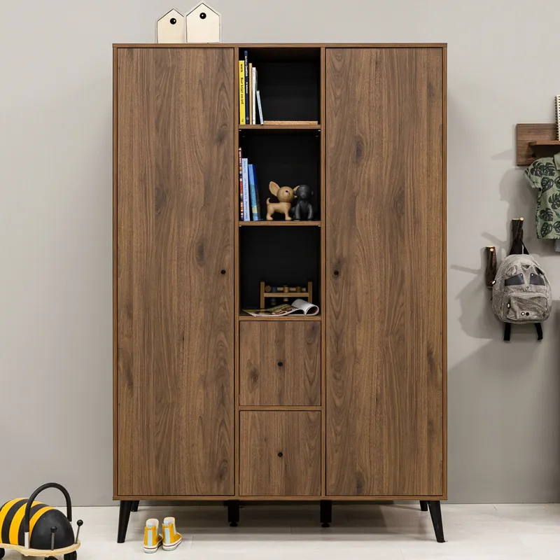 Bopita Zara 2-türiger Kleiderschrank XL – Walnuss/Mattschwarz