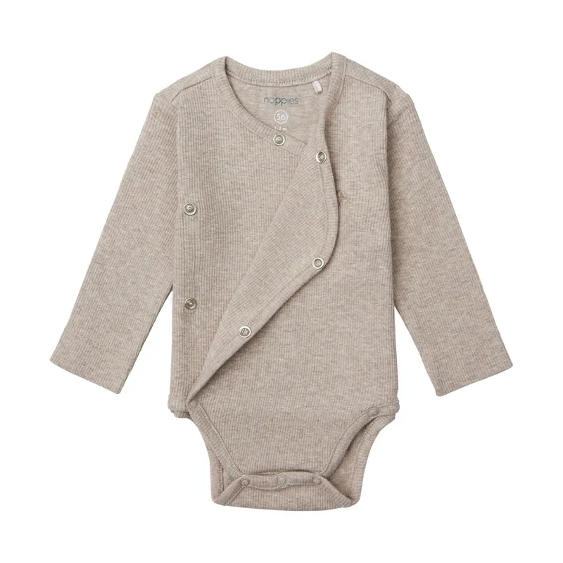 Noppies Nino Wickelbody - Ripp - Taupe Melange - Gr. 44