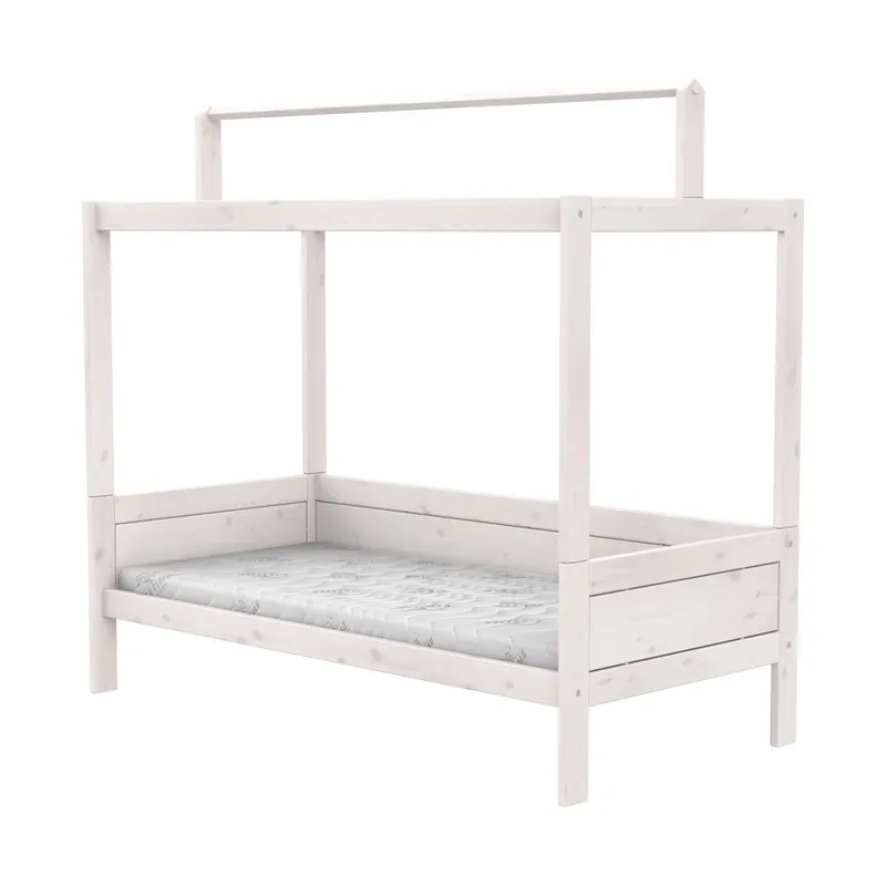 LIFETIME Kidsrooms Original Bett + Dachrahmen – Premium Lattenrost – 90x200 cm - White Wash