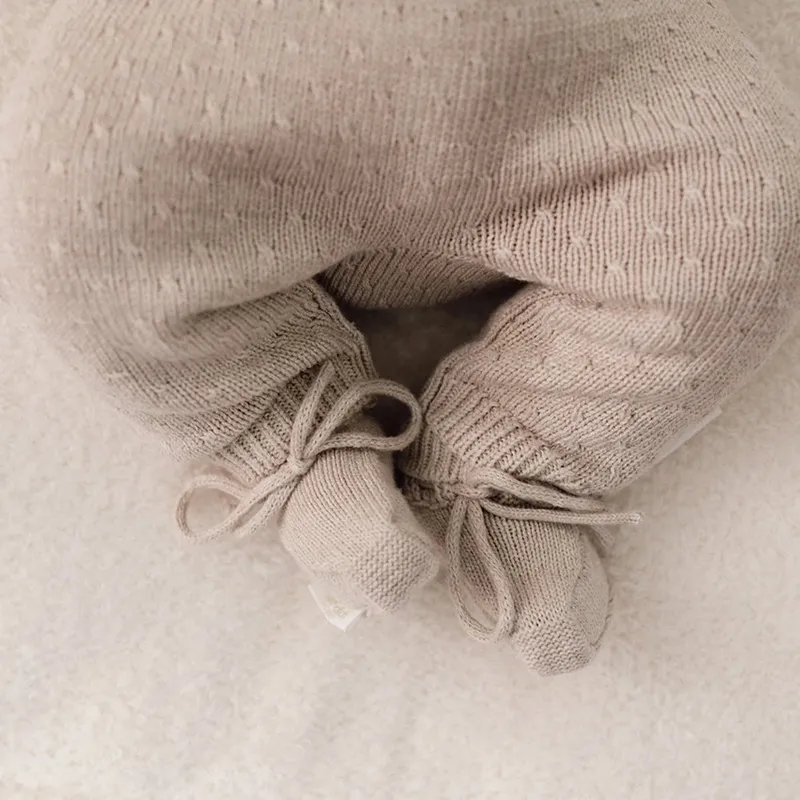 Little Dutch Strick-Babystrampler - Pure Knit - Soft Beige Melange - 56