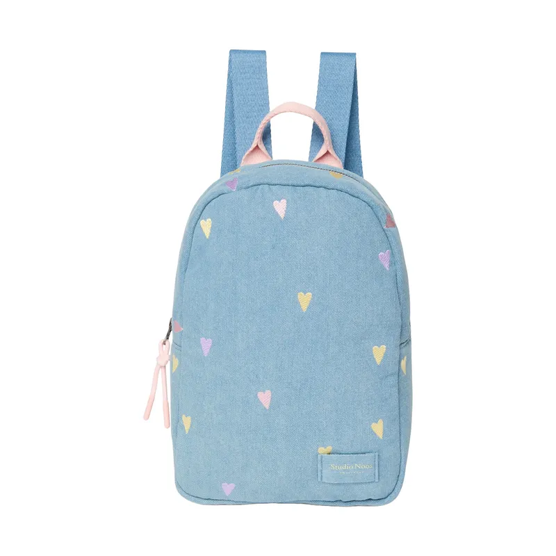 Studio Noos Denim Hearts Mini Rucksack - Light Blue