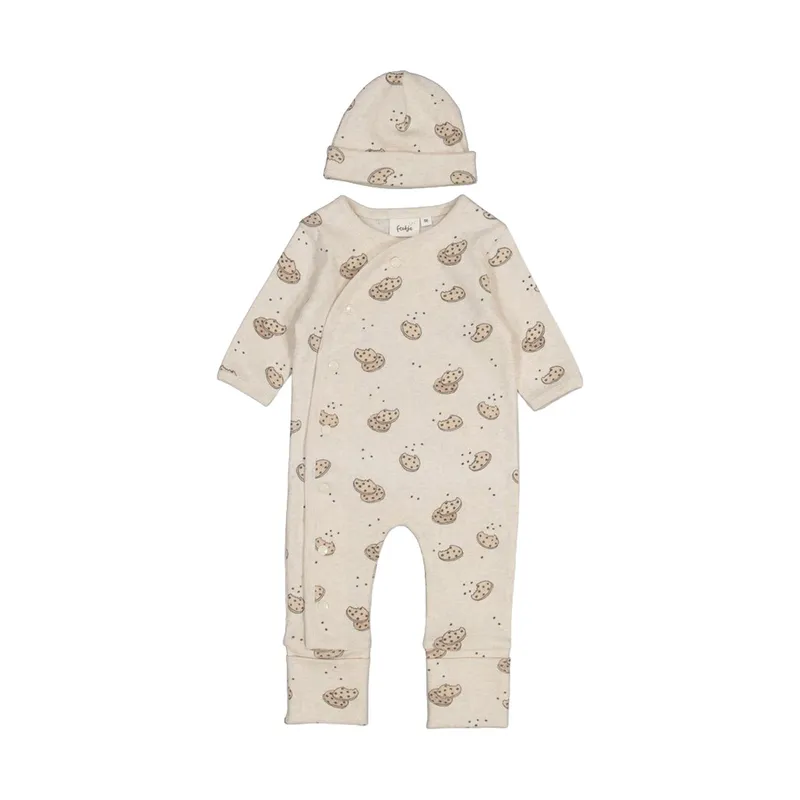 Feetje Geschenkset Strampler + Mütze – Off-White Melange – Größe 62