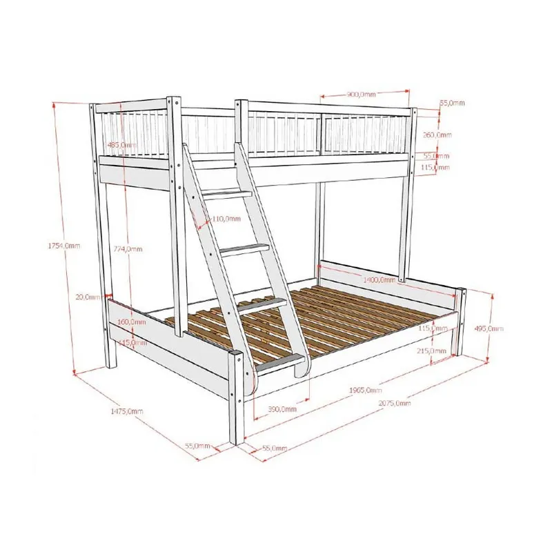 Vipack Forrest Familienbett 140 x 200 cm + 90 x 200 cm – Eiche