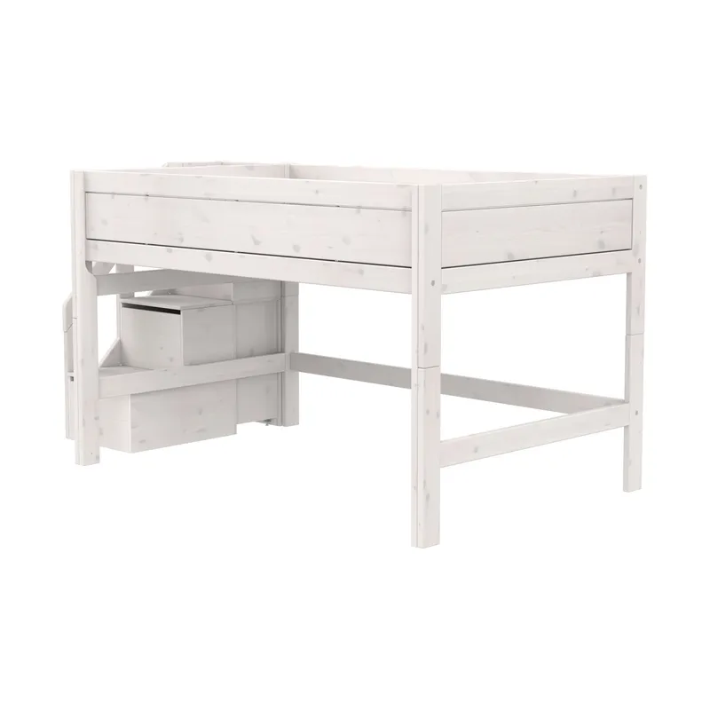 Life Time Deluxe Halbhochbett - White Wash - 120 cm - Mit Treppenschrank
