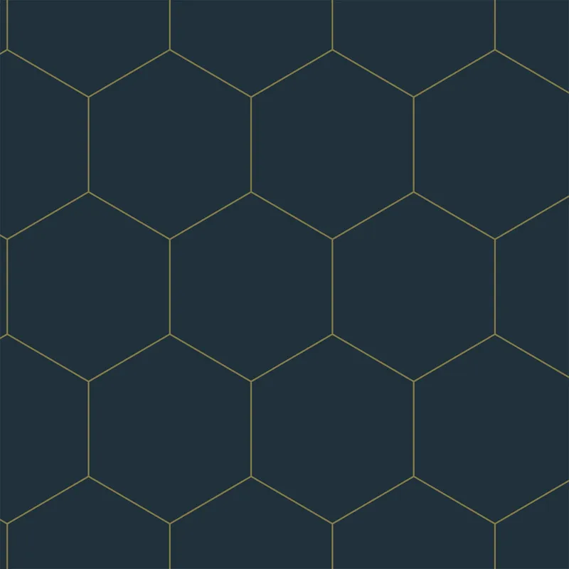 Estahome Hexagon Tapete - 0,53 x 10,05 m - Dunkelblau / Gold