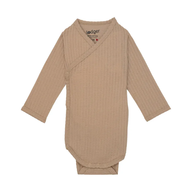 Lodger Seersucker Wickelbody - Langarm - Gr. 68 - Beige