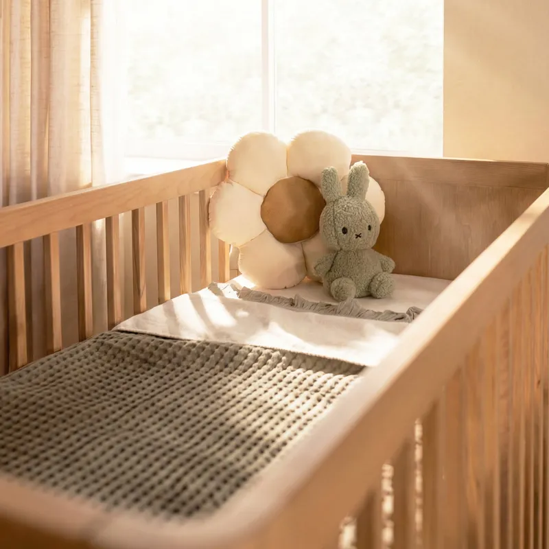 Kidsmill Tune Babyzimmer mit Latten Eiche | Babybett 70 x 140 cm + XL-Kommode + 2-türiger Kleiderschrank