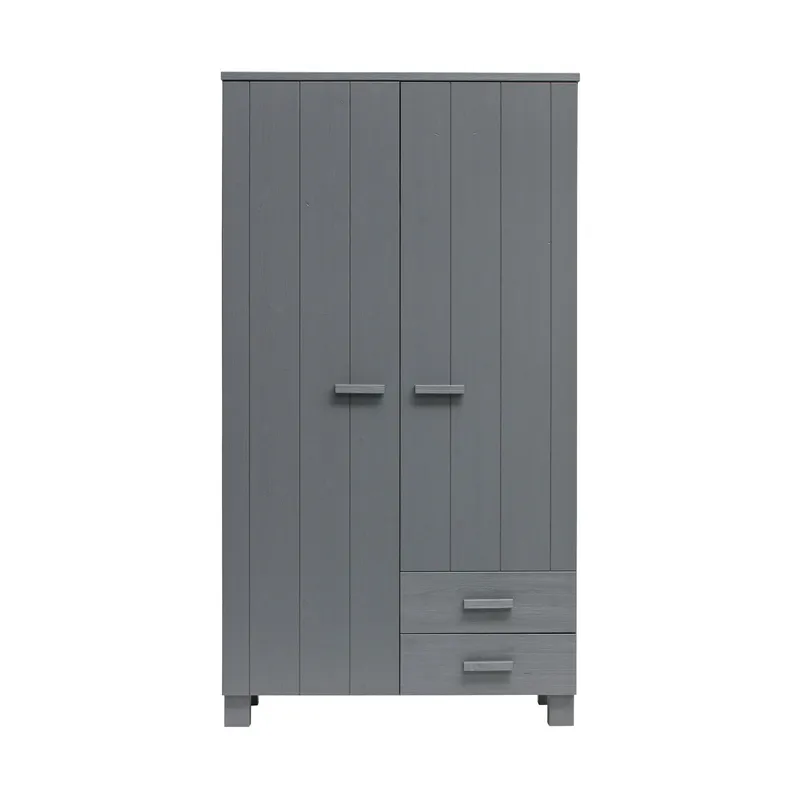 Woood Dennis Kleiderschrank + Schubladen Steel Grey 2-türig