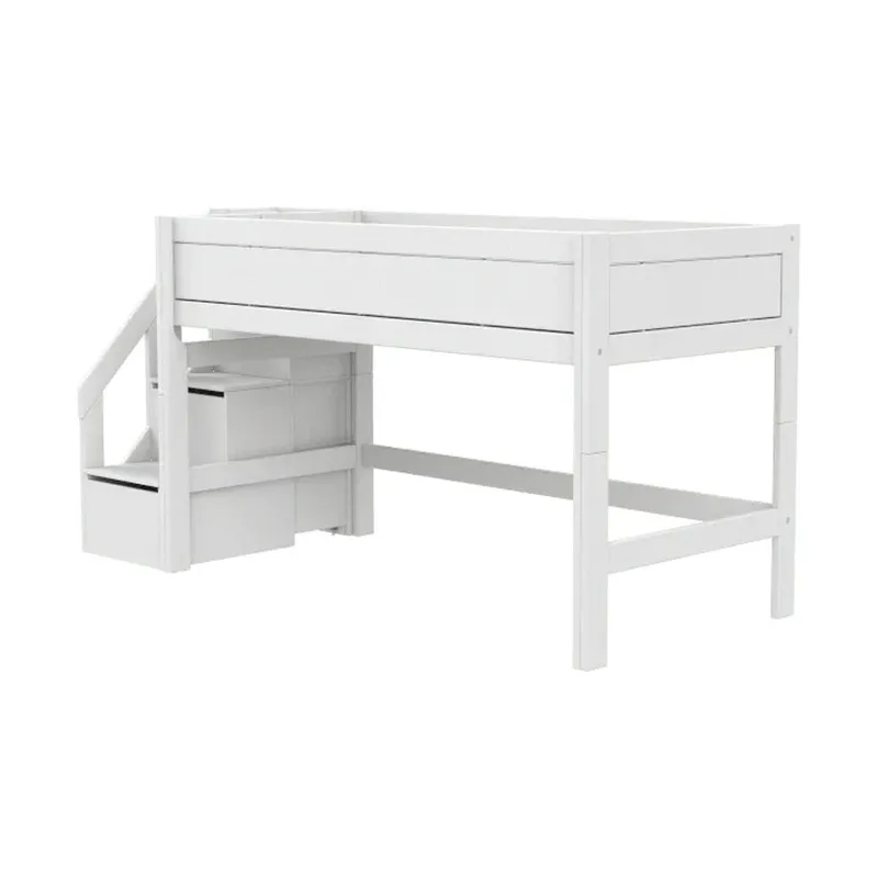 LIFETIME Kidsrooms Halbhochbett mit Treppenschrank – 90x200 cm – Premium Lattenrost - Weiß