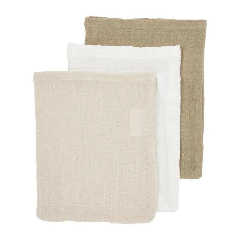 Meyco Baby Uni Hydrophile Waschlappen - 3 Stück - Offwhite/Soft sand/Taupe