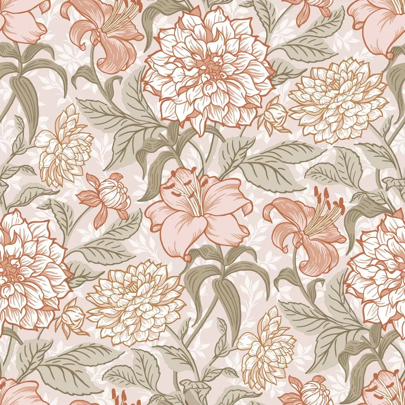 Estahome Vintage Blumen Tapete V – 0,53 x 10,05 m – Altrosa / Grün